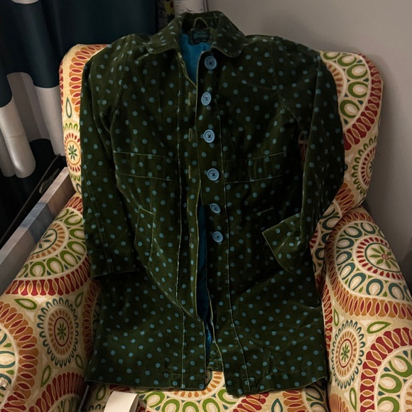 Mini Boden Green Polka Dot Kids Trench‎ dress Coat. EUC - Picture 2 of 5